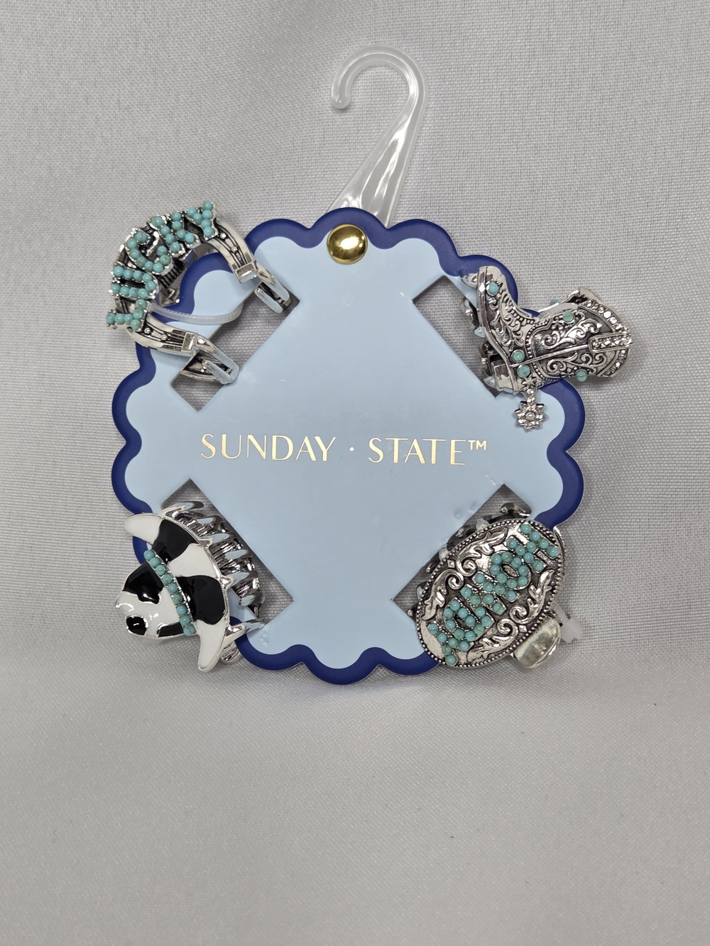 Sunday State Western Turquoise Silver Hair Claw Clips Set Cowgirl Rodeo 4 Pack
